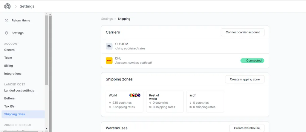 Set custom shipping rates in Zonos
Dashboard.